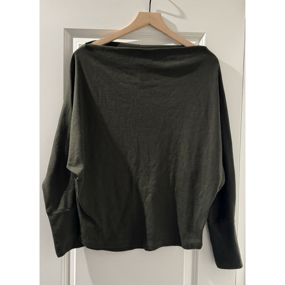 White Birch Olive Waffle Knit Dolman Sleeve Top Womens M Oversized Boho